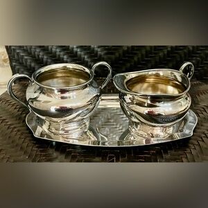 VTG Roger’s Silver Creamer and Sugar Set w/Tray #2462